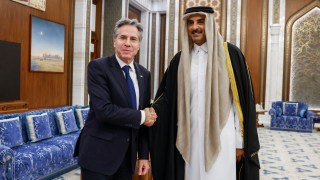Antony Blinken, the US secretary of state, with the emir of Qatar, Sheikh Tamim bin Hamad al Thani