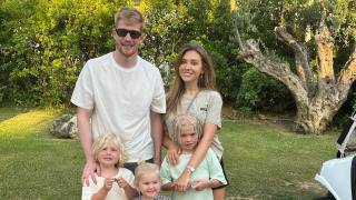 De Bruyne and his wife, Michele, have three children aged between three and seven, pictured here in June